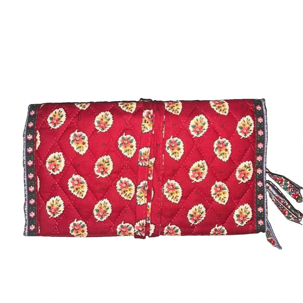 Vintage Vera Bradley Red Leaf Folding Cosmetic Case Travel Bag Rare HTF 1997 USA